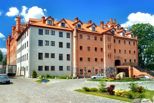 Frontowe zdjęcie zamku Ryn