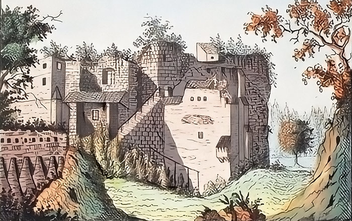 Rekonstrukcja lub stary widok zamku rusiec