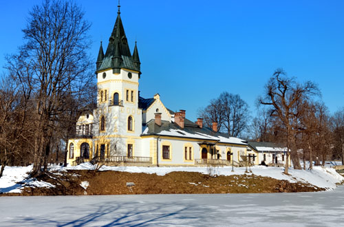 Frontowe zdjęcie zamku Olszanica